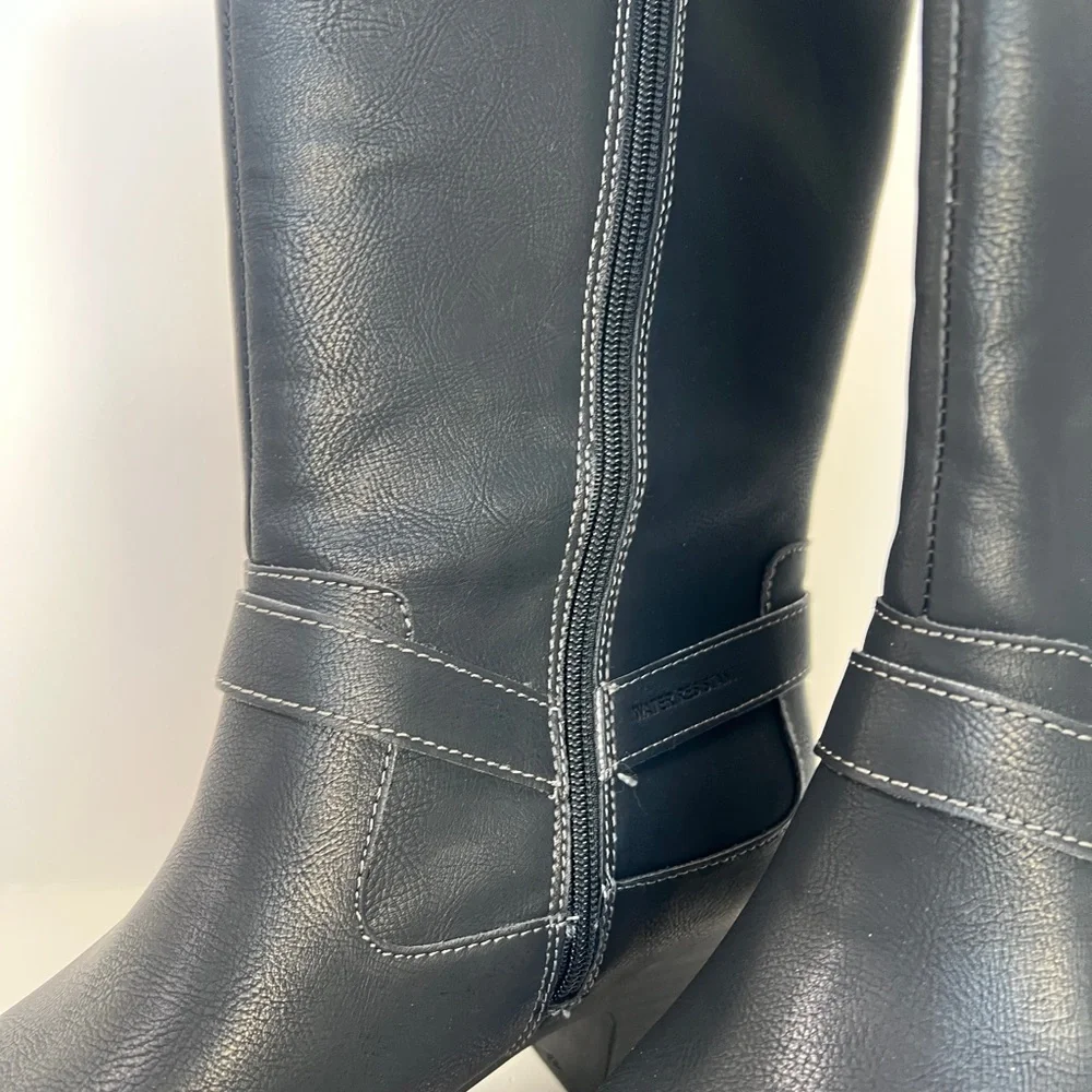 JBU Black Over the Knee Leather Boots Non Slip and comfortable heel Size 12‎